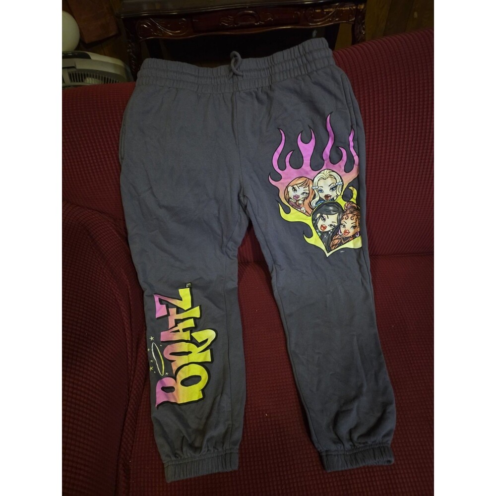 Bratz Girls Joggers Size L (11-13) Grey Sweatpants Straight Leg Drawstring Y2K